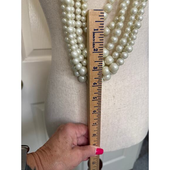 Chicos Multi Strand Pearl Tone Necklace w/ Crystal Bars Statement 38” - Picture 10 of 14